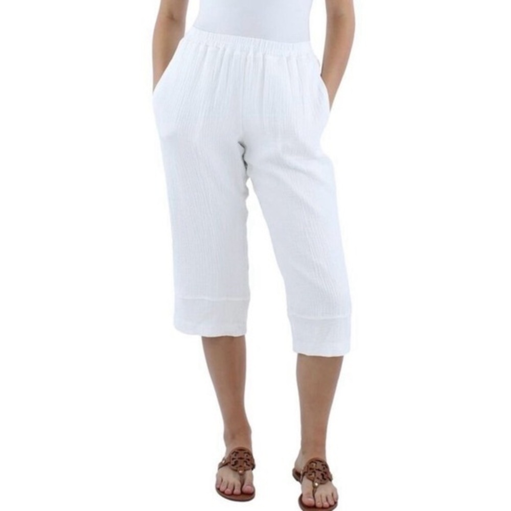 Alfred Dunner Womens 18 Ivory Cotton Classic Fit Capri Pants Coastal Cruise